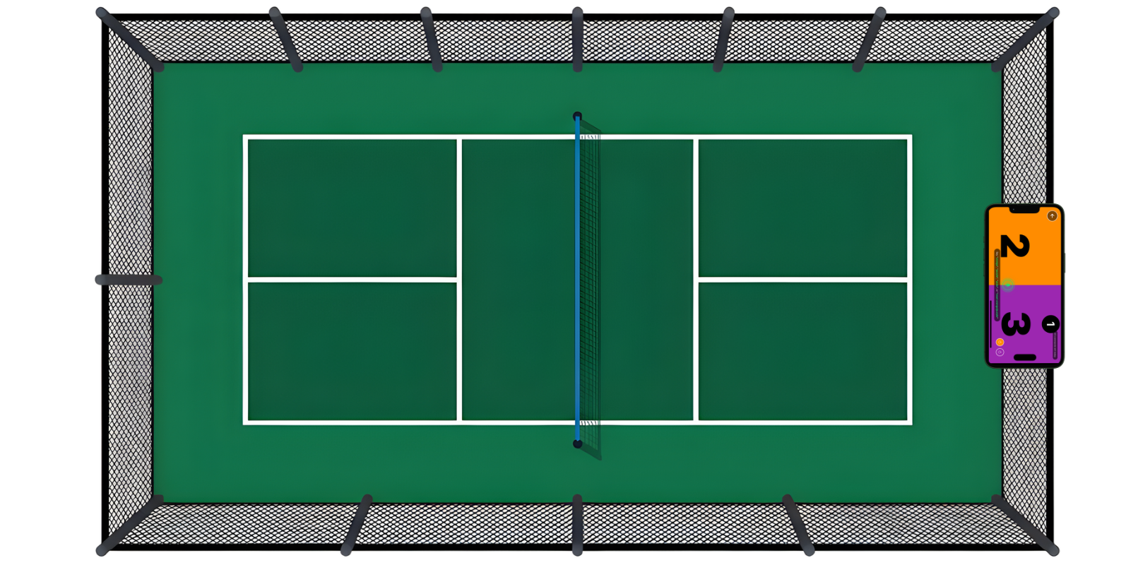 Device placement at the back of the court